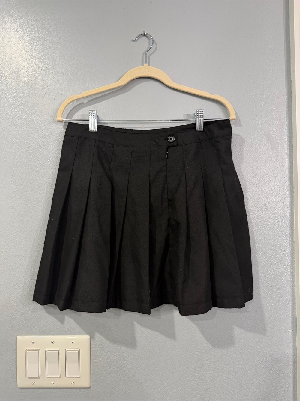 Black Pleated Mini Skirt with Button Waist